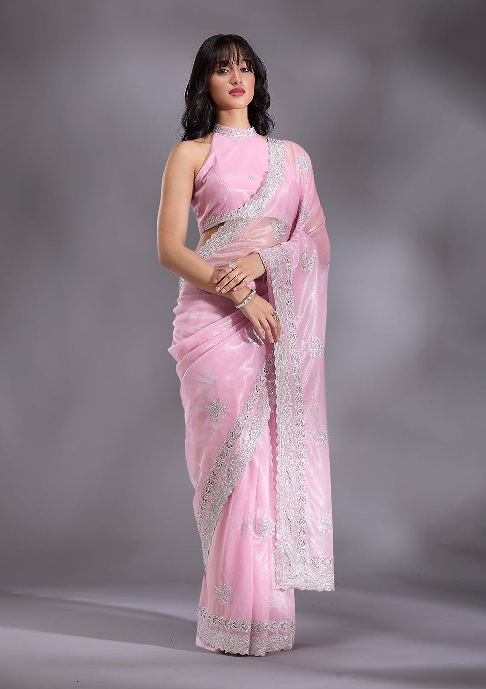 Thumbnail: Baby Pink Cutwork Organza Saree
