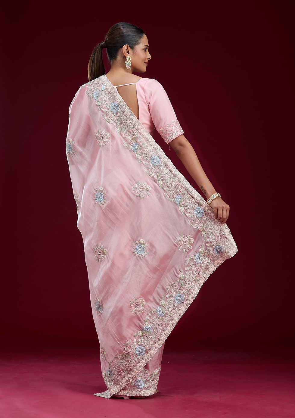 Thumbnail: Baby Pink Zariwork Tissue Saree
