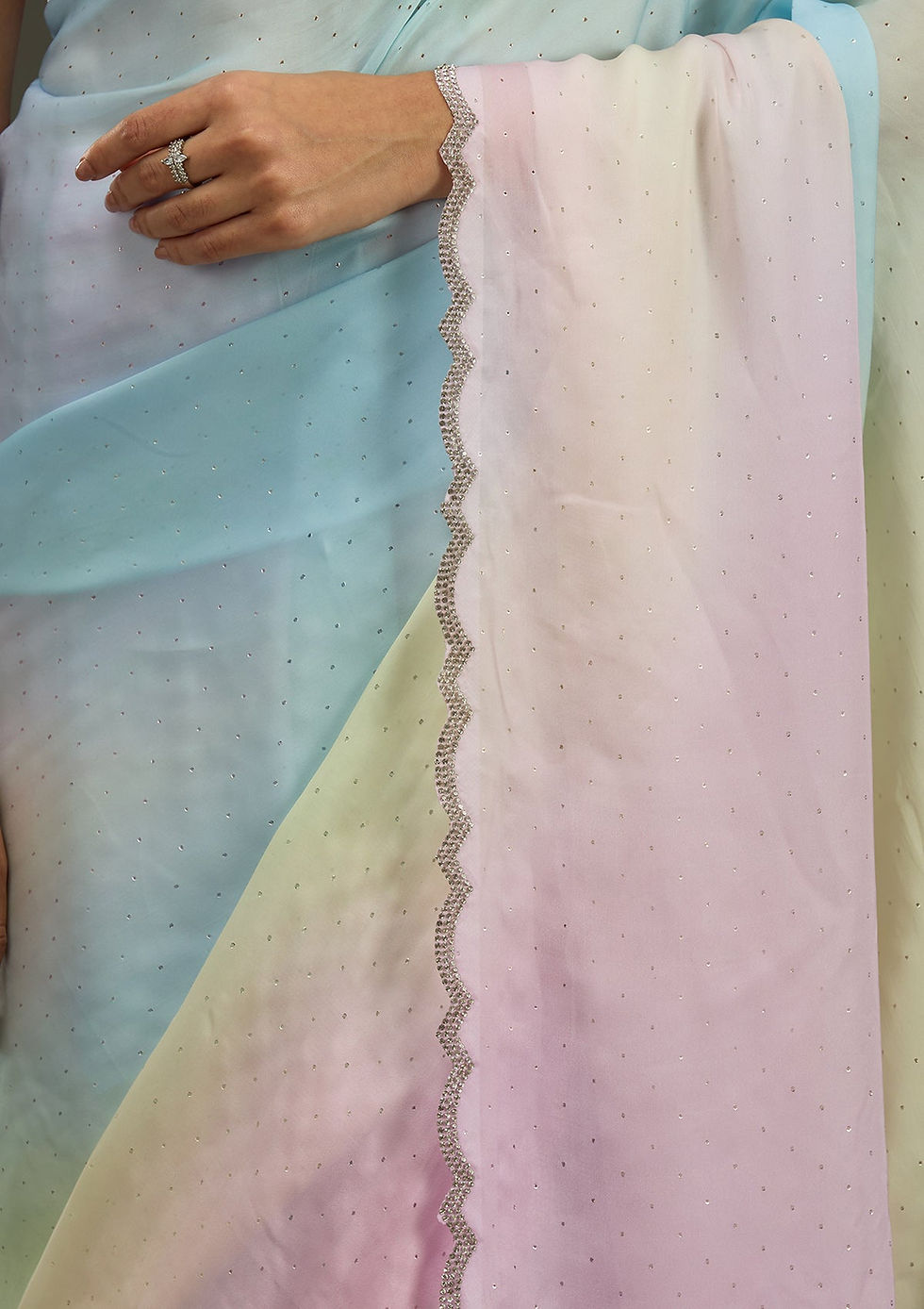 Thumbnail: Baby Pink Silver Stonework Satin Saree