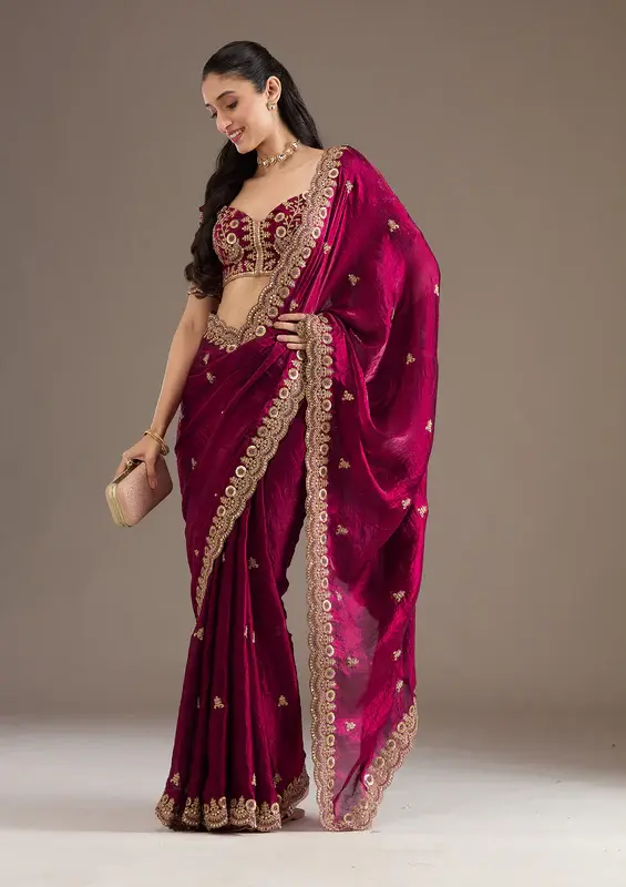 Thumbnail: Dark Maroon Zariwork Tissue Saree