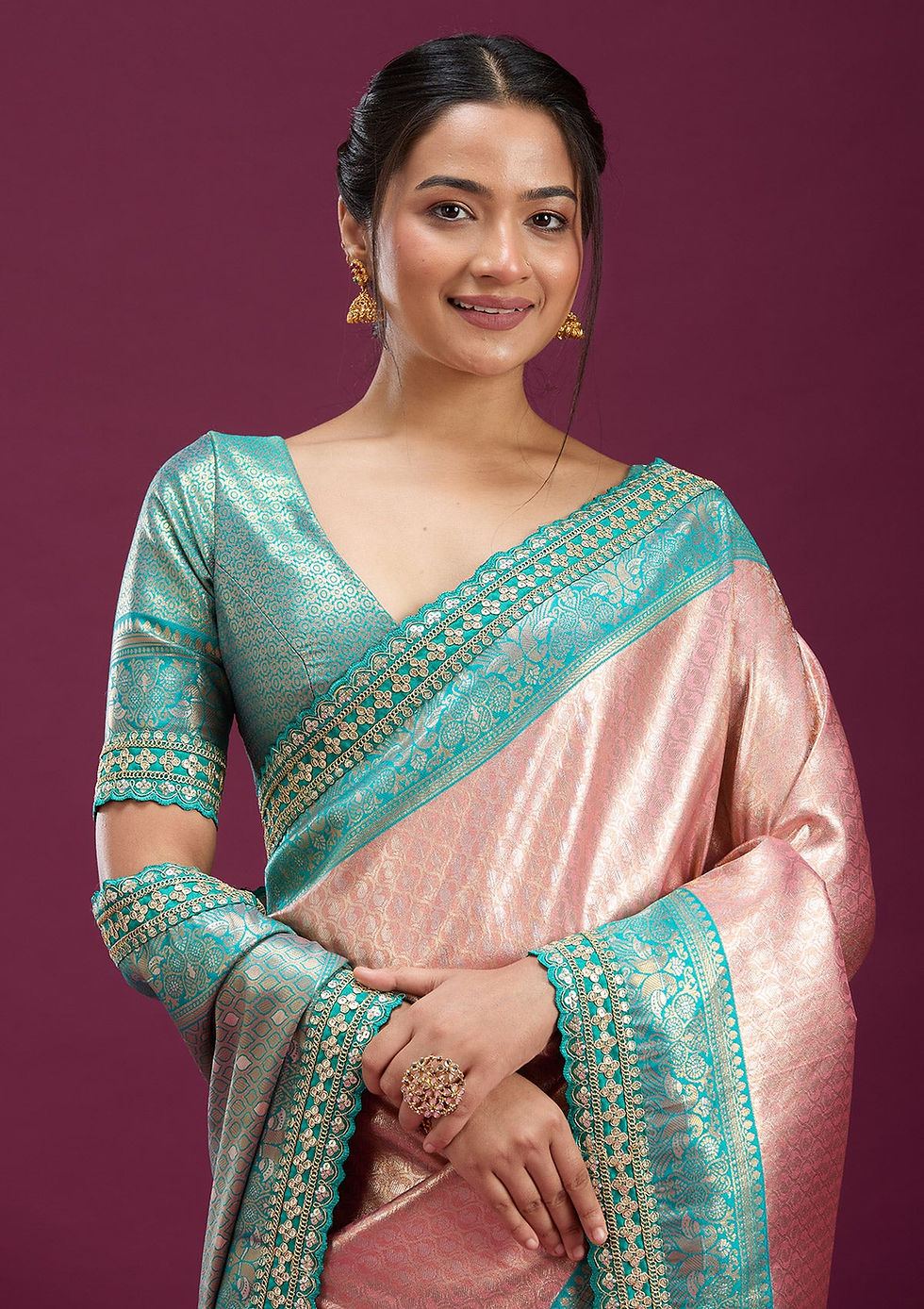 Thumbnail: Baby Pink Cording Silk Saree