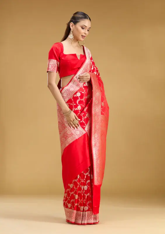 Thumbnail: Red Zariwork (Silver) Art Silk Saree