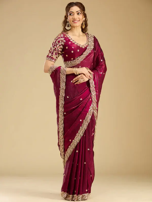 Thumbnail: Wine Cutdana Tissue Saree