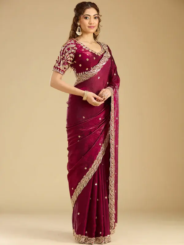 Thumbnail: Wine Cutdana Tissue Saree