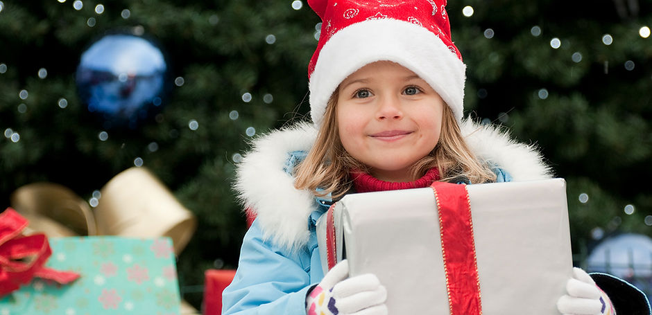 Little Girl with Christmas Present