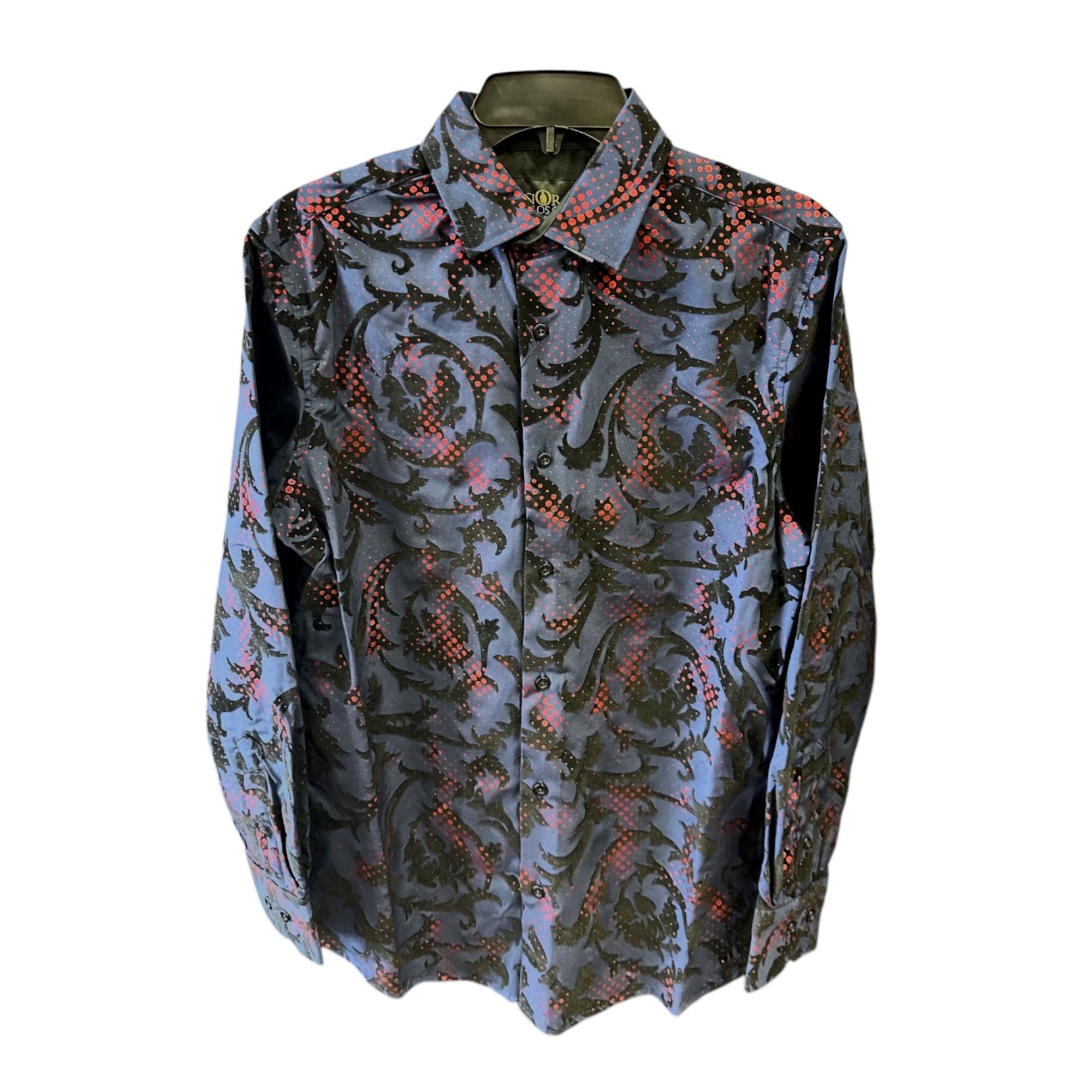 Camisa Vibrante en Azul con Paisley Rojo y Negro