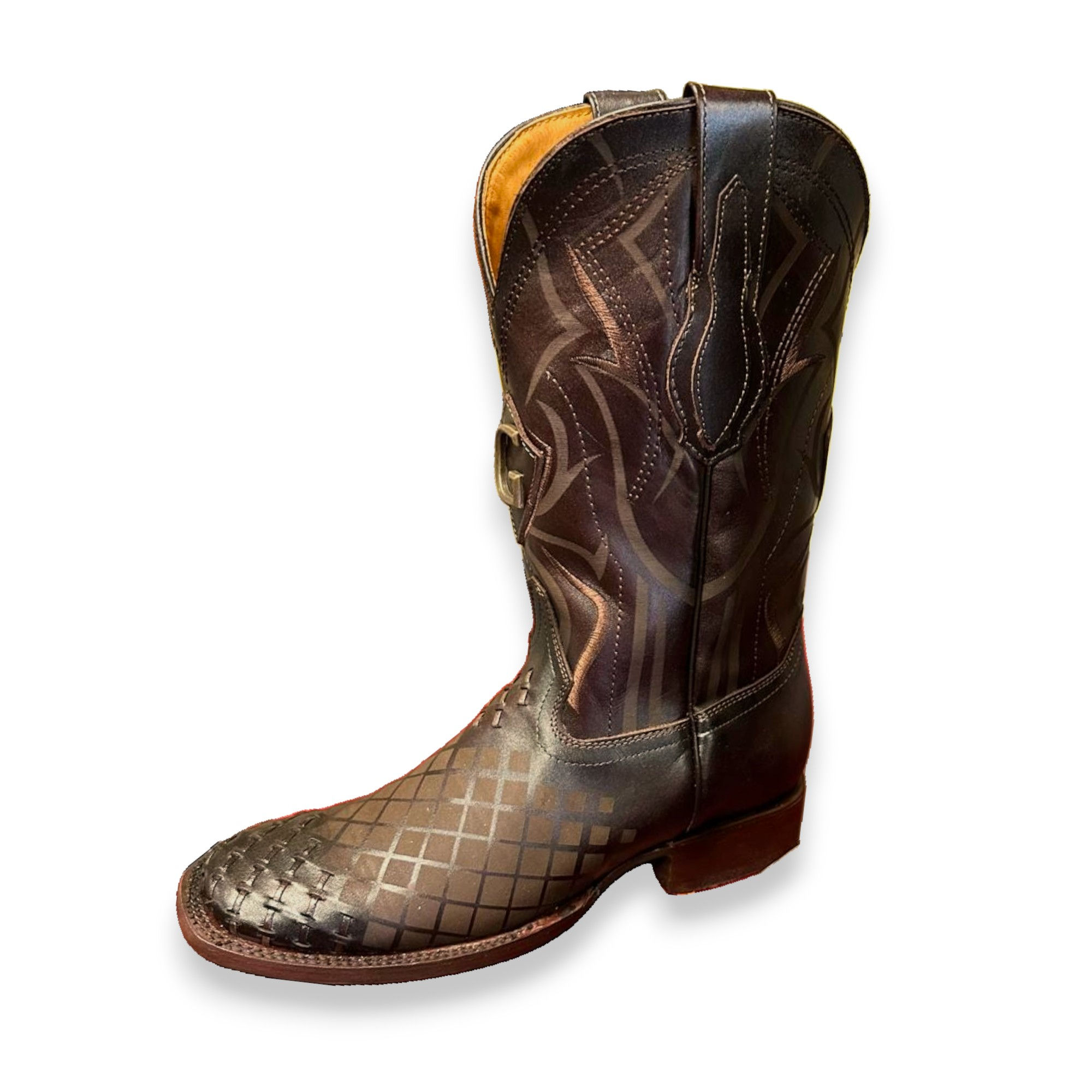 Bota Vaquera Marrón Con Costuras Decorativas