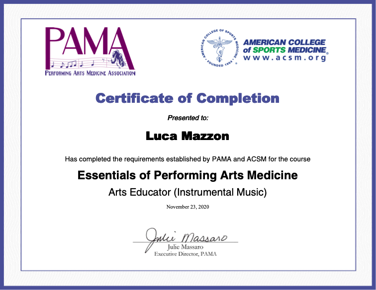Certificate PAMA mazzon