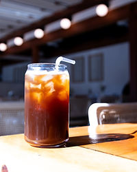 Iced coffee on a table at MaMi café in Cresskill, NJ