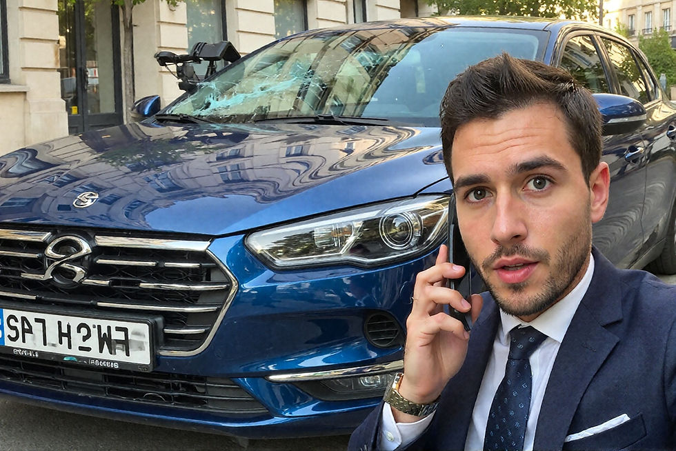 entrepreneur en contrat de location voiture ayant un bris de glace