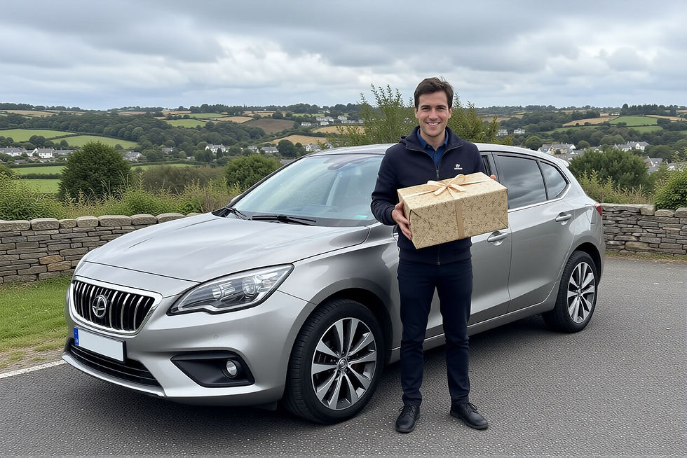 Un conducteur avec cadeau reçu après le changement de son pare-brise chez  un prestataire avec cadeau