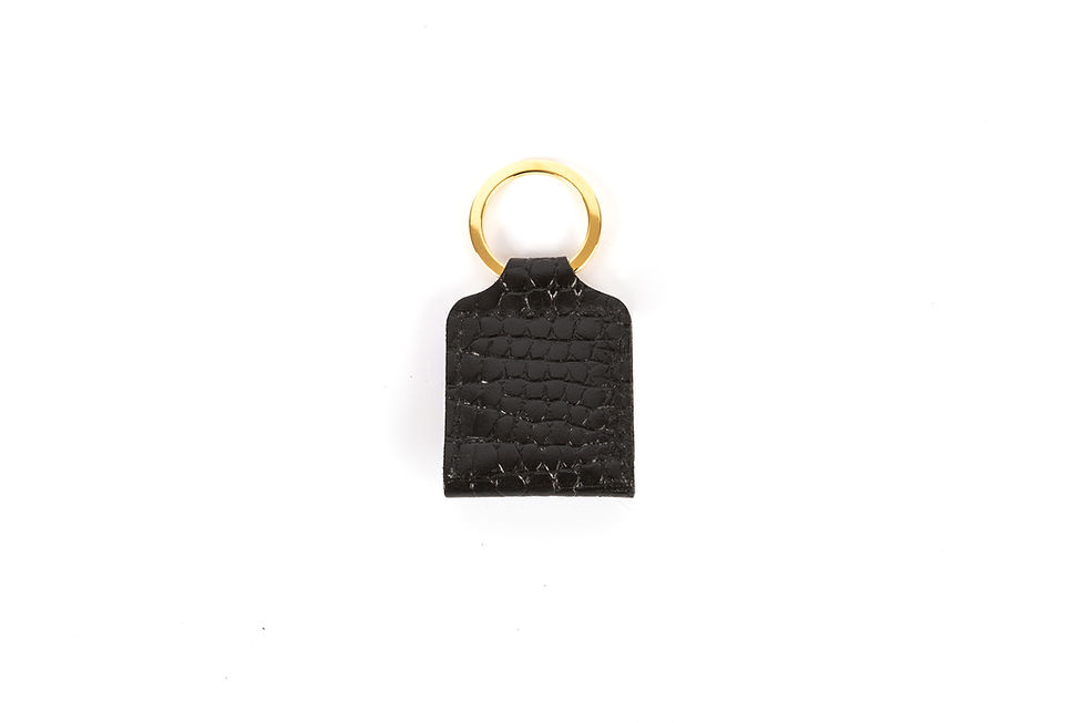 Thumbnail: Black Mock Croc Printed Leather Keyring / Coin Holder