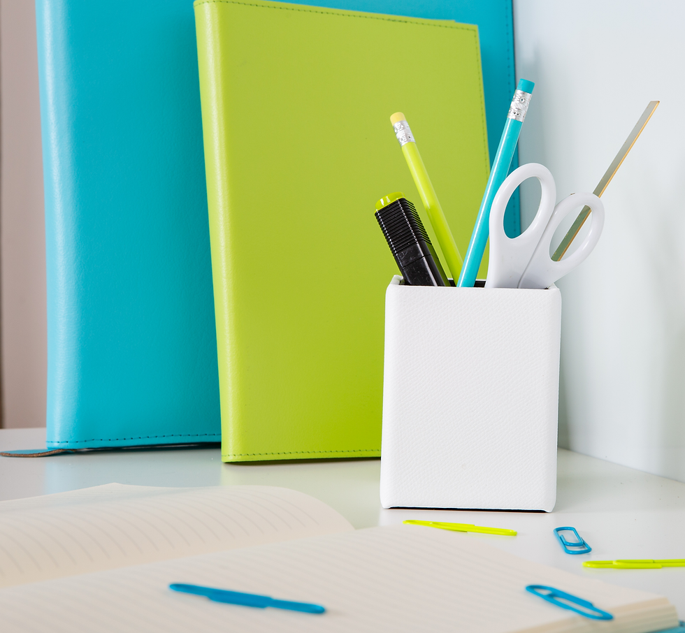 Brightly coloured stationery adds a pop of colour to your desk.