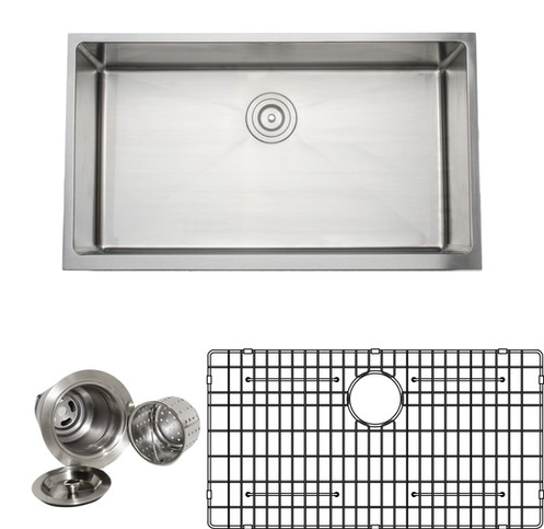 Handcrafted 33 in 16-gauge Apron Front Single Bowl Stainless Steel Kitchen Sink