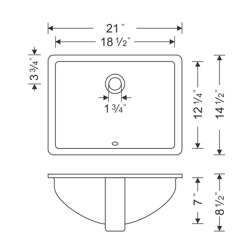 Thumbnail: 21-inch Rectangular Undermount Single Bowl Bathroom Sink