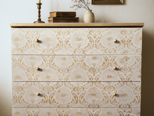 a dresser painted by Kalliristi in French Beige and gold metallic