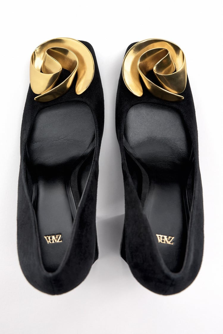 Zara metal flower suede shoes