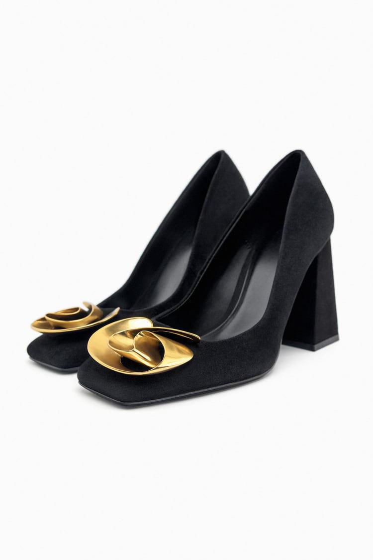Miniature : Zara metal flower suede shoes