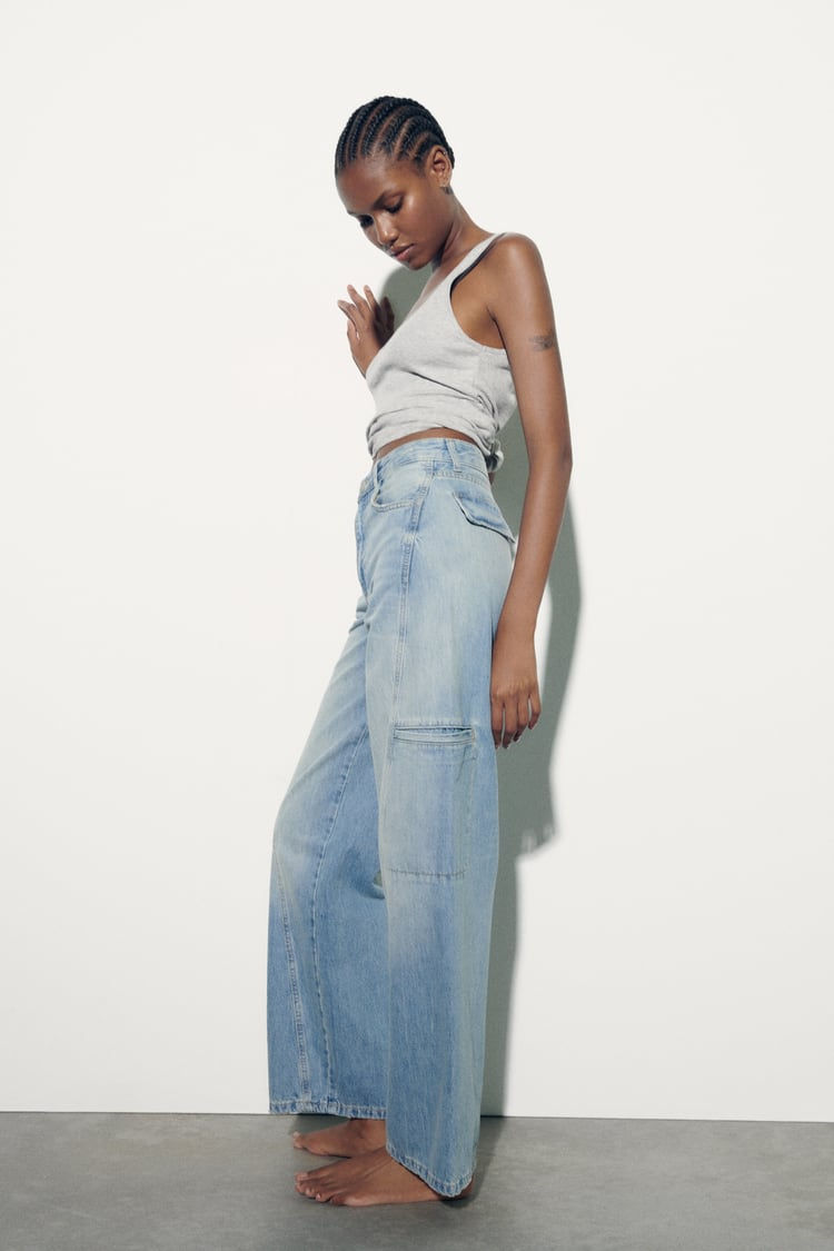 Miniature : Zara Mid rise wide leg cargo jeans 