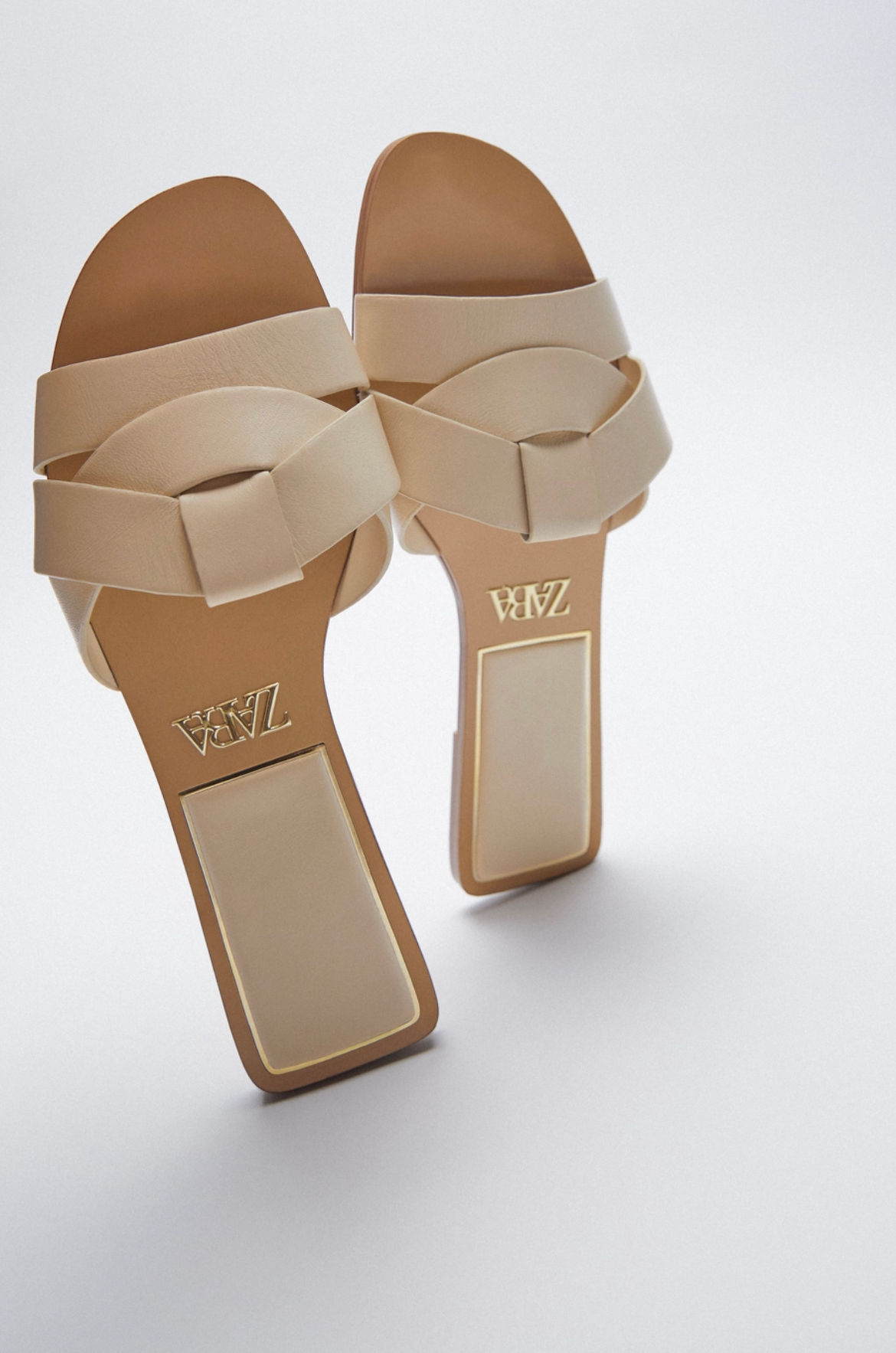 Zara Crossed Leather Sandals- Nude