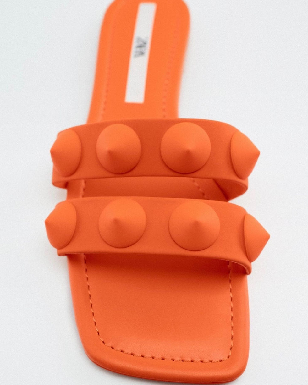 Thumbnail: Zara Flat Orange Sandals