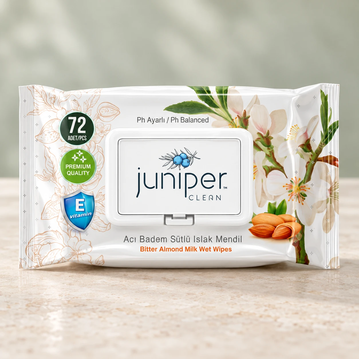 Juniper Clean Bitter Almond Milk Extracted Wet Wipes 72 CT