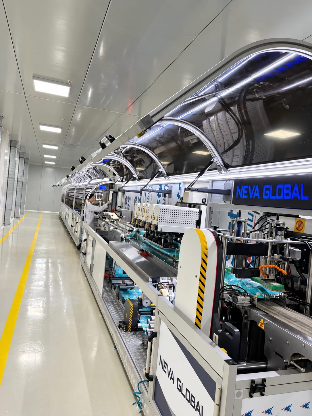 Wet wipes production and flowpack packaging equipment at the Neva Global factory