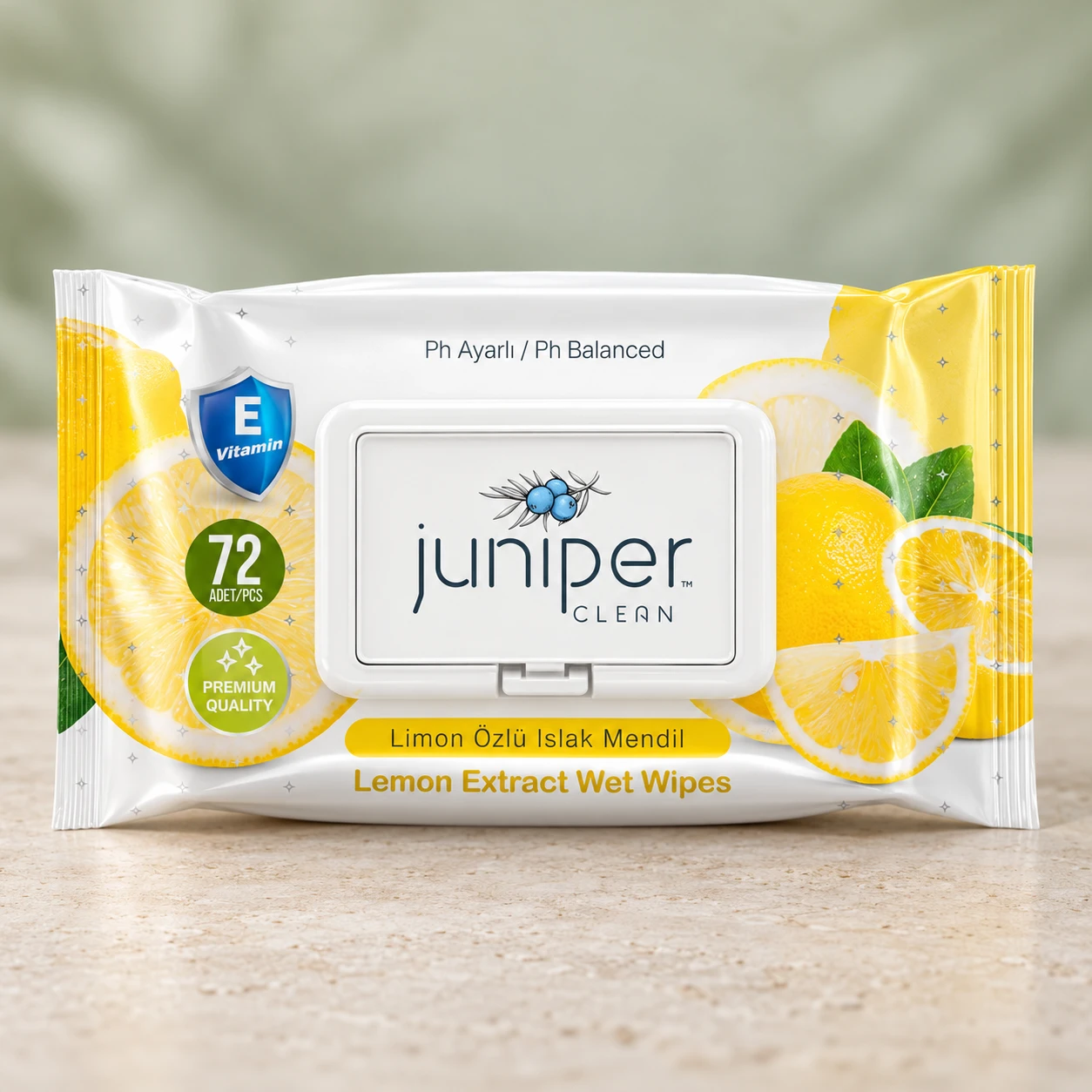 Juniper Clean Lemon Fragranced Wet Wipes 72 CT