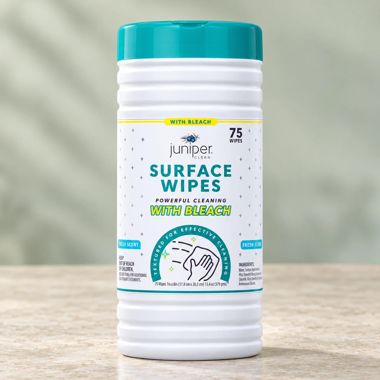 Juniper Clean Surface Sanitizing Wet Wipes with Bleach 75 CT