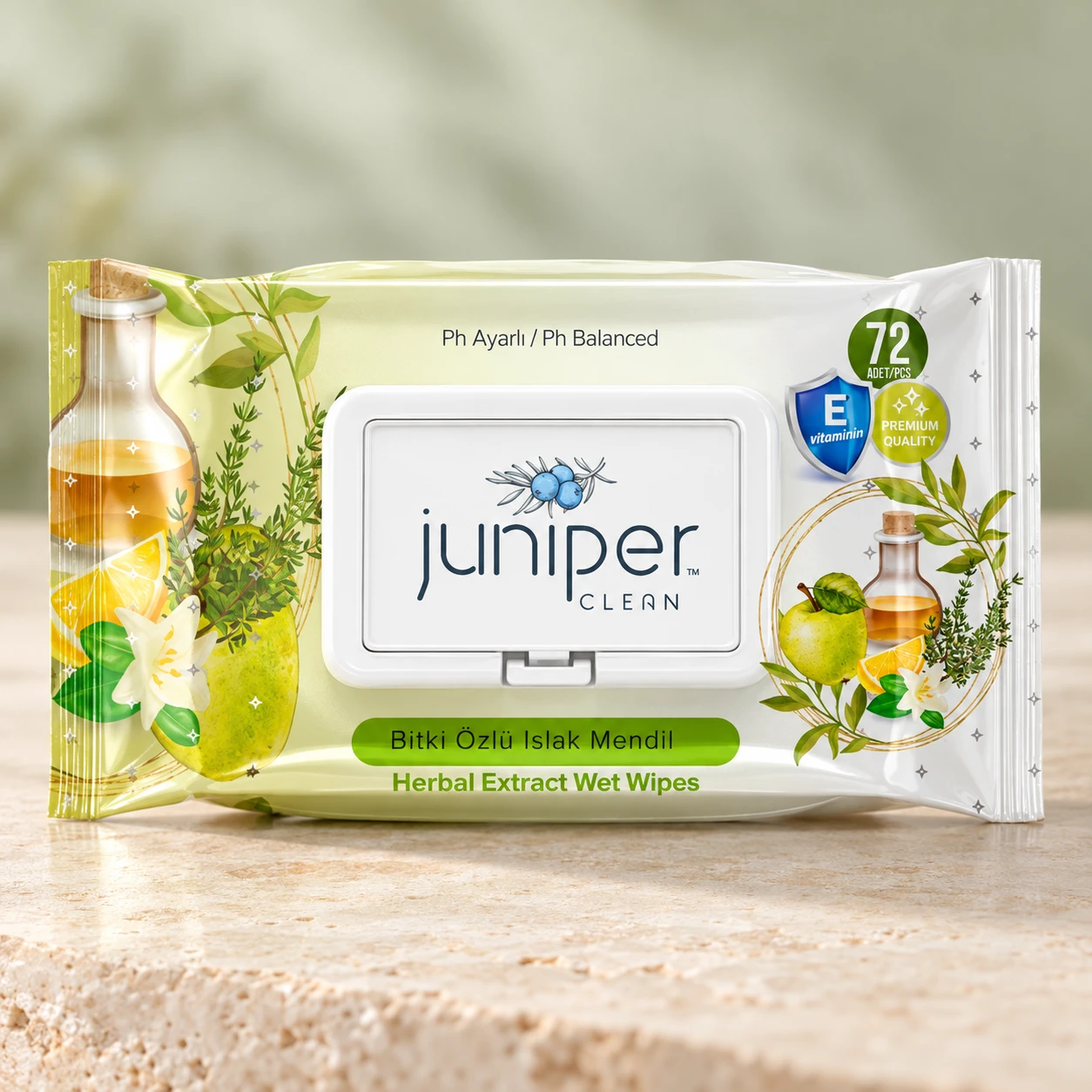Juniper Clean Herbal Extracted Wet Wipes 72 CT