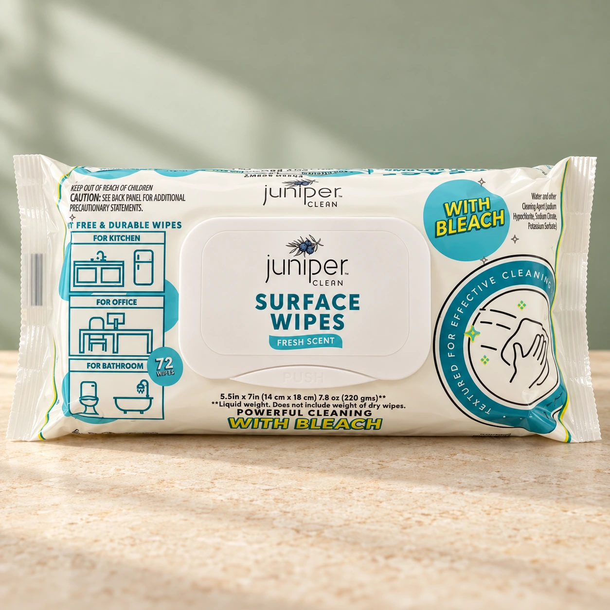 Juniper Clean Surface Wipes with Bleach — Fresh Scent
