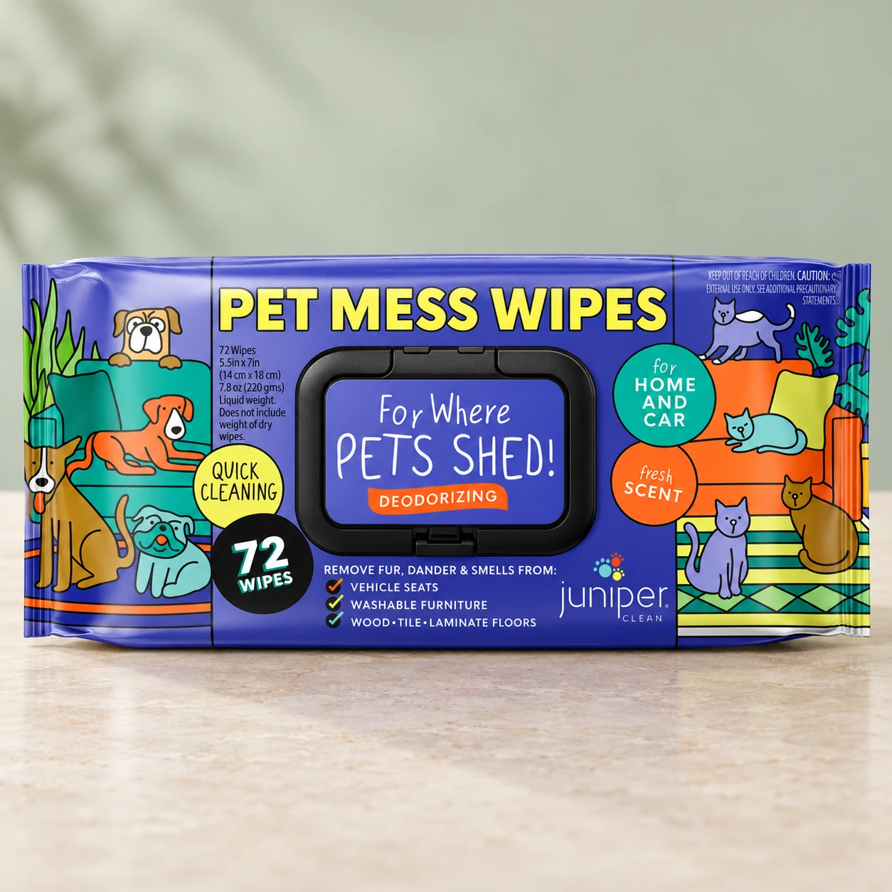 Juniper Clean Pet Mess Wipes 72 CT