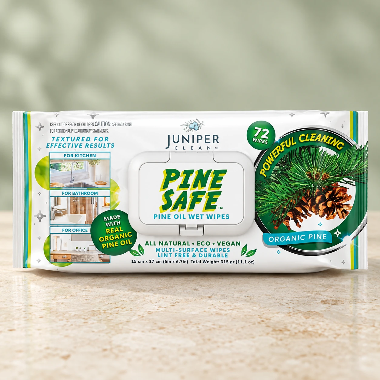 Juniper Clean Pine Safe Surface Wipes — 72 Count