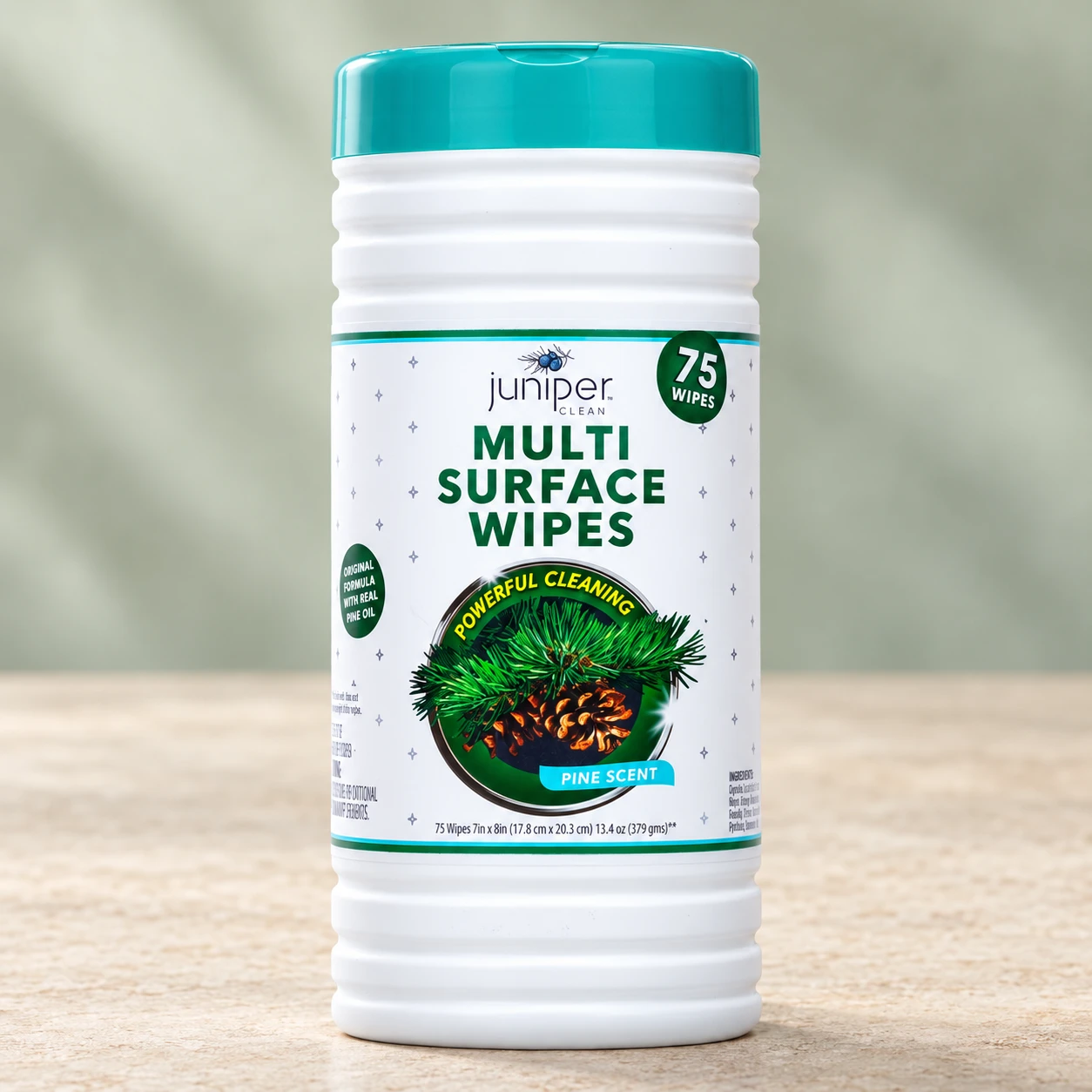Juniper Clean Organic Pine Oil Surface Sanitizing Wet Wipes 75 CT