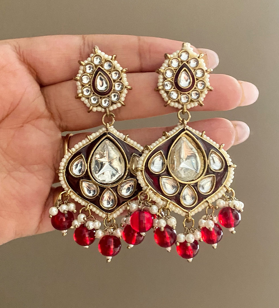 Thumbnail: Liya red kundan earrings