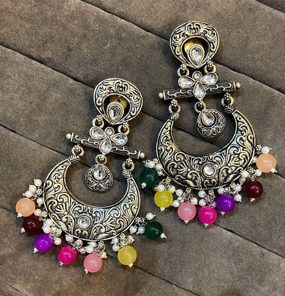 Thumbnail: Bhoomi silver kundan chandbali earrings