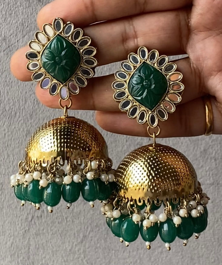 Thumbnail: Noori Carved Stone Mirror Jhumka