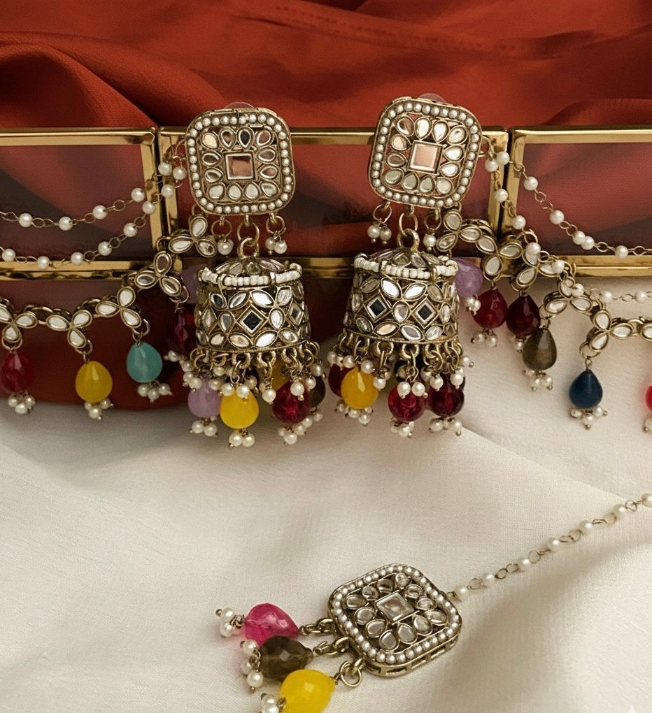 Thumbnail: Multicolor saanvi sahara mirror jhumka earrings