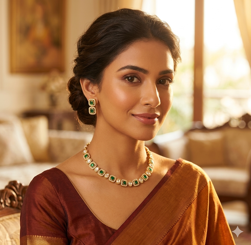 Emerald delicate kundan necklace sets