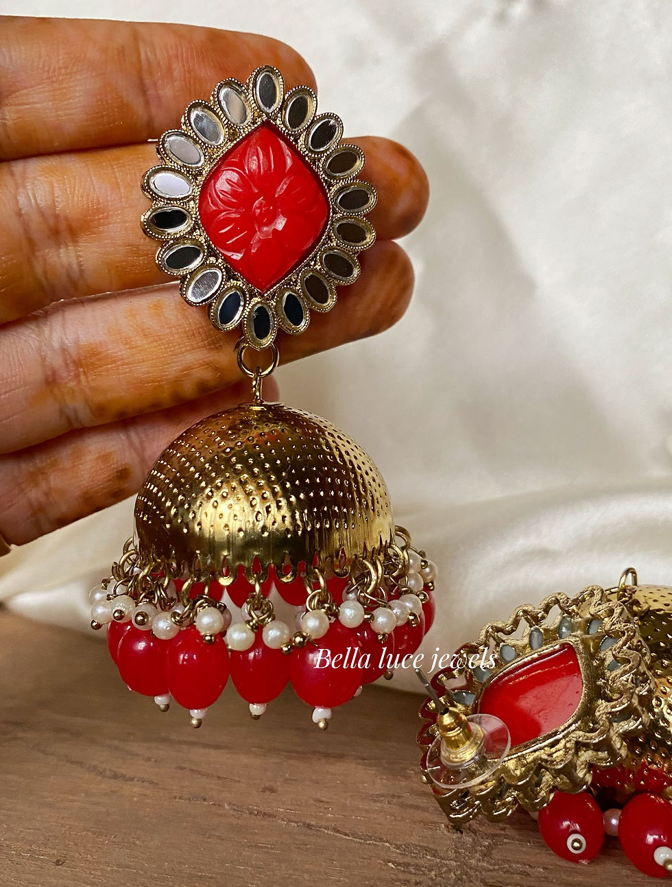 Thumbnail: Noori Carved Stone Mirror Jhumka