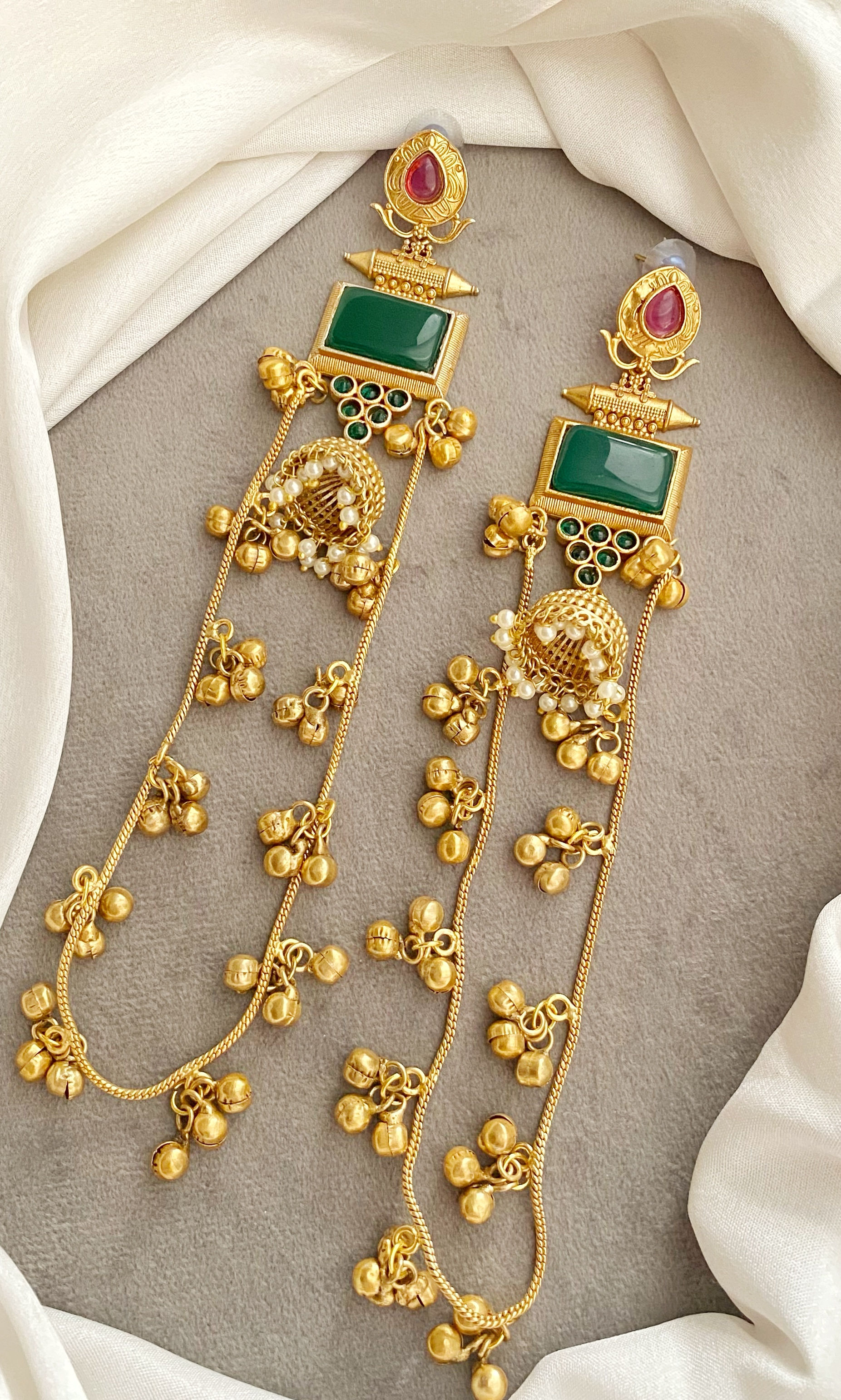 Pallavi Green Long kashmiri earrings