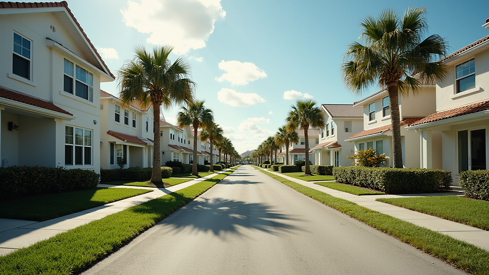 Wide angle view of a modern Tampa Bay neighborhood