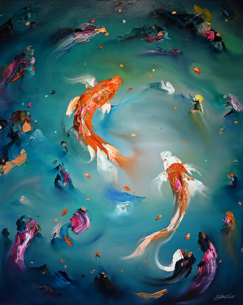 koi art, oil painting, art by Gilbert Cantu, Corpus Christi texas, corpus christi artist, oil painting, fine artist, art by Gilbert Cantu, Gilbert Cantu