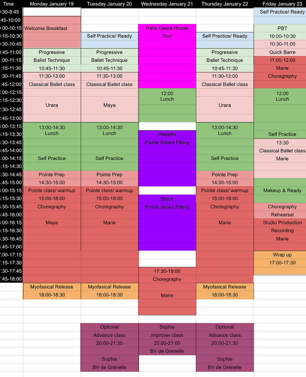 Winter intensive Adult Ballet 2026 sched