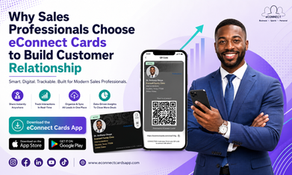Sales professional using a digital business card to share contact details and improve follow-ups