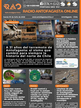 Portada N°912 de Radio Antofagasta Online para hoy jueves 30 de julio de 2026