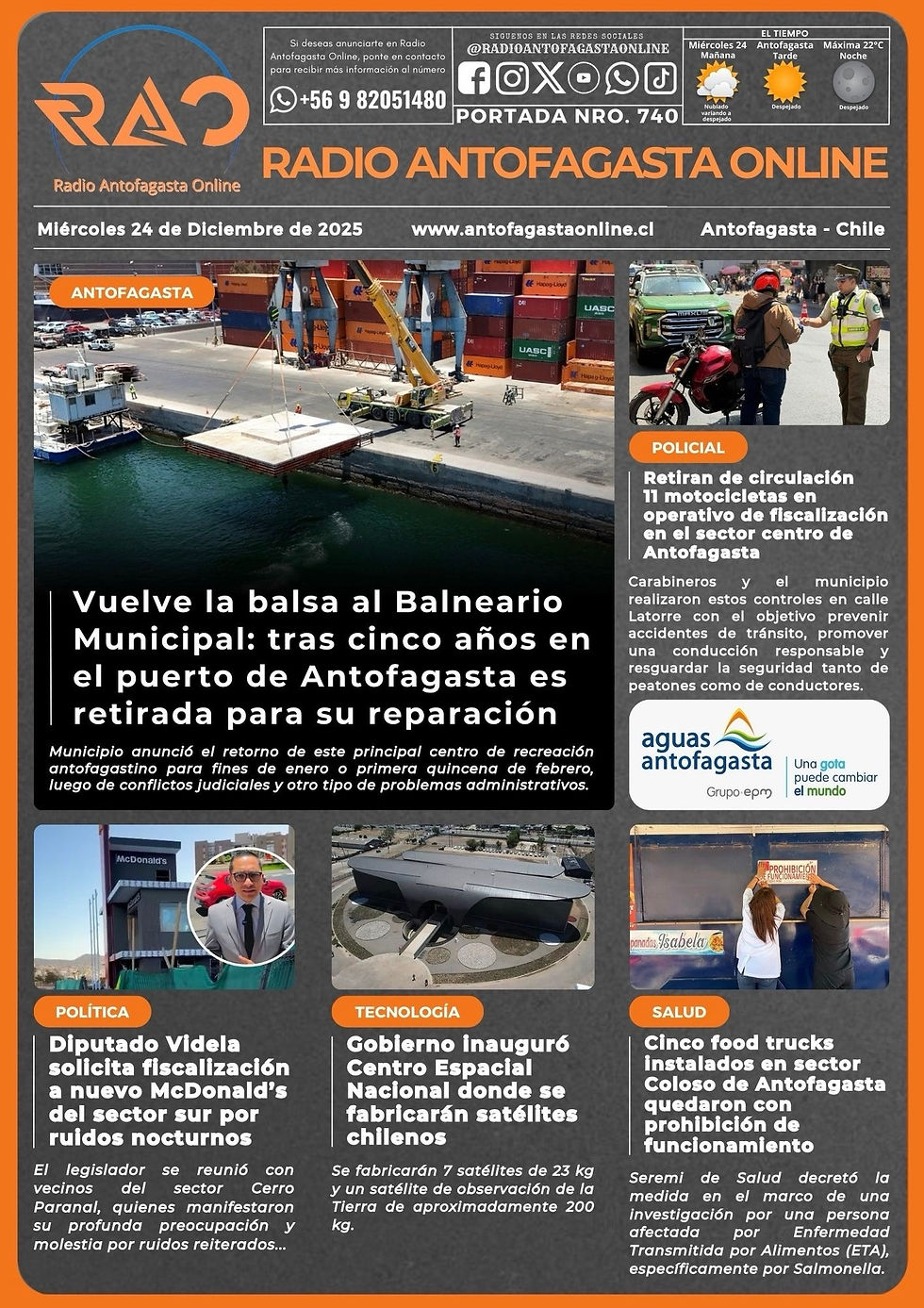 Portada N°740 de Radio Antofagasta Online para hoy miércoles 24 de diciembre del 2025.