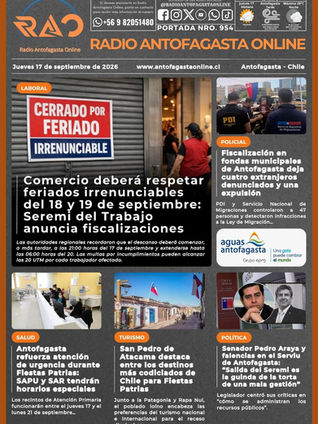 Portada N°954 de Radio Antofagasta Online para hoy jueves 17 de septiembre de 2026
