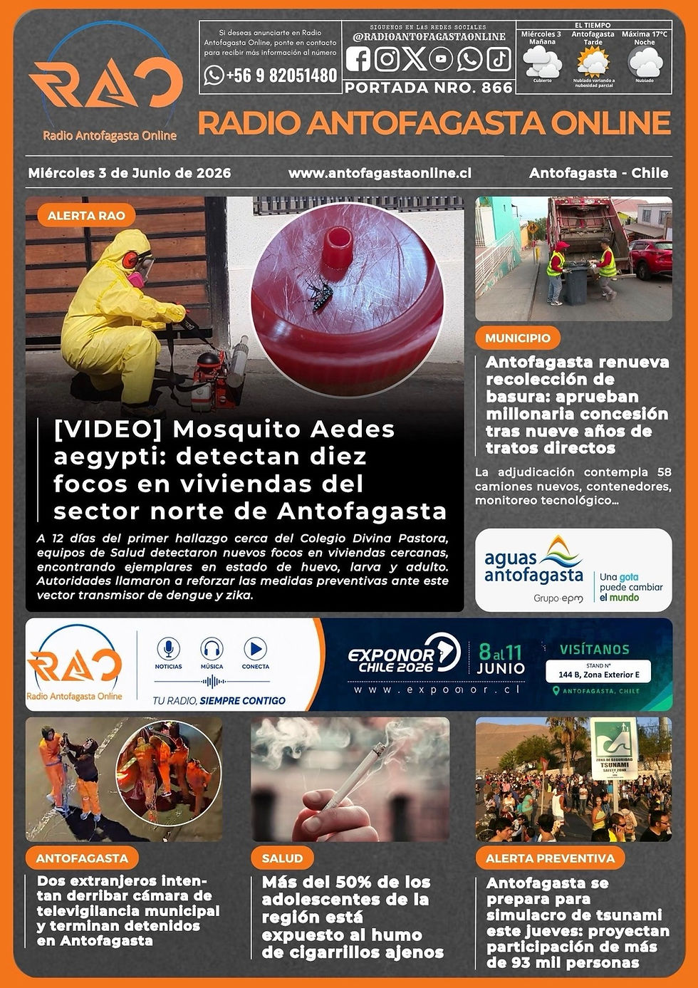 Portada N°866 de Radio Antofagasta Online para hoy miércoles 3 de junio de 2026