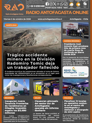 Portada N°965 de Radio Antofagasta Online para hoy viernes 2 de octubre de 2026